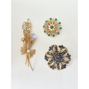 Vintage Gold-tone Floral Brooch Lot of 3